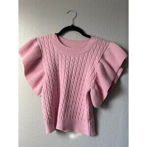 Evolutionary Pink Cable Knit Flutter Sleeve Sweater – Size M
